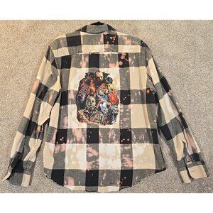 OOAK Upcycle Distressed Flannel Shacket Horror Movie Mix Chucky It Boyfriend L